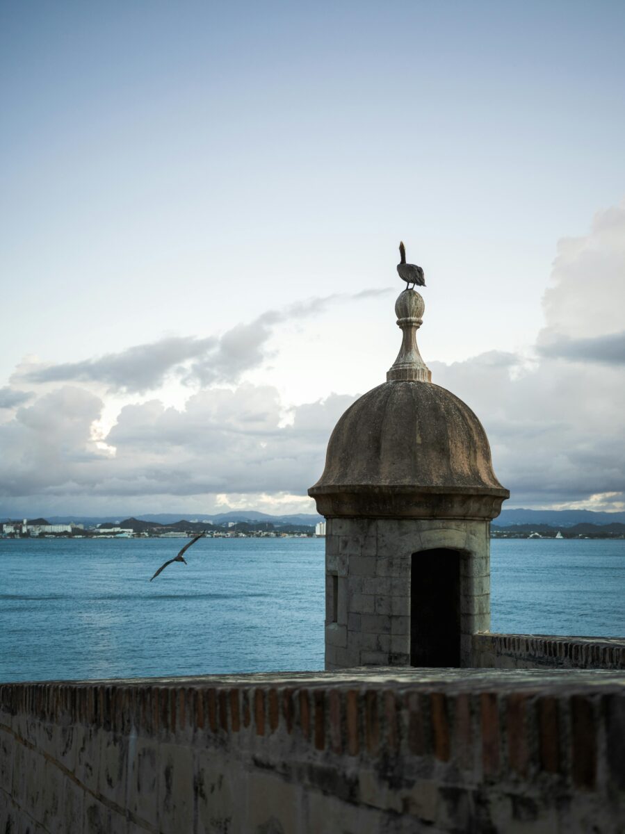 Garita del Viejo San Juan con un pájaro descansando: protección y vigilancia